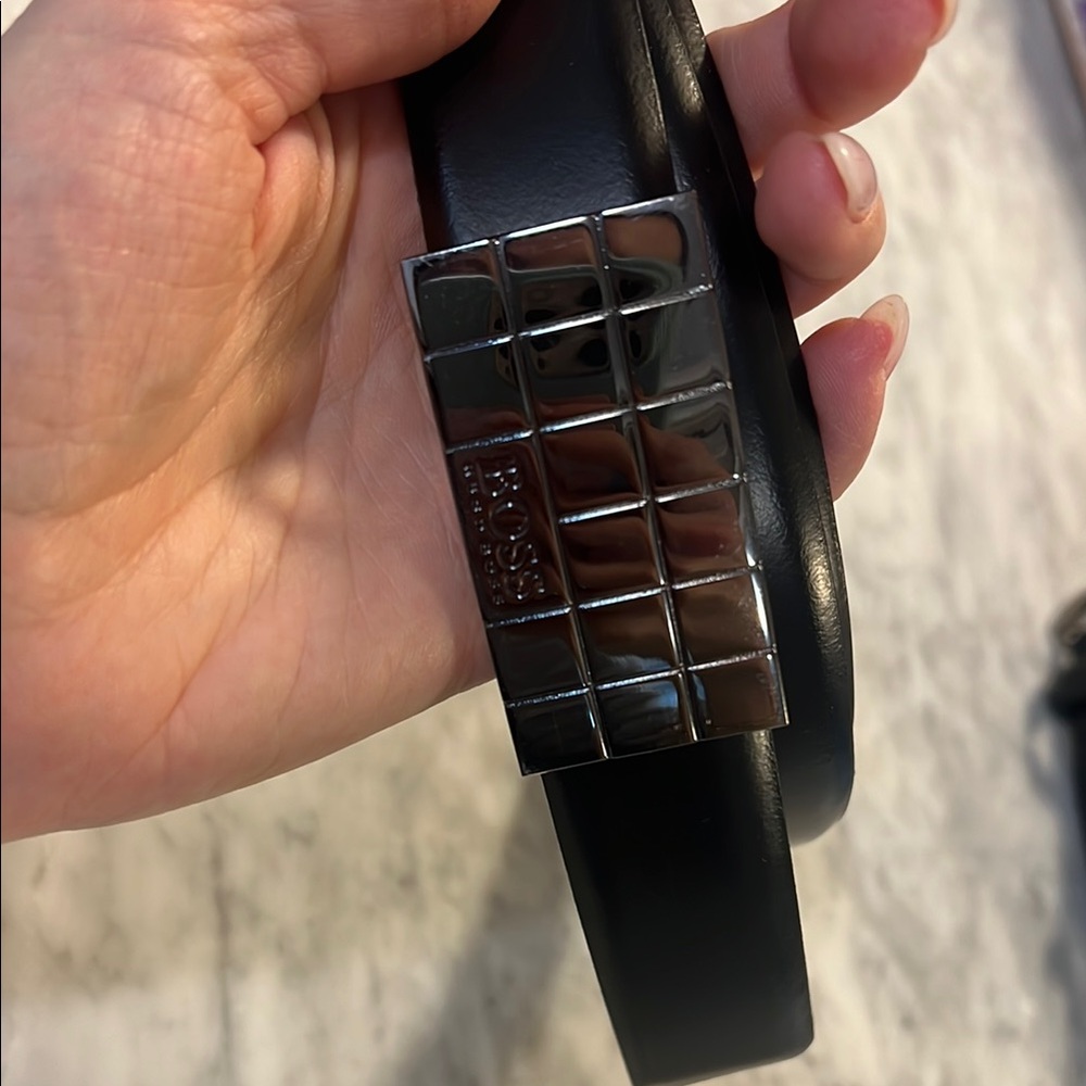 Hugo Boss Black Leather Belt with Silver Buckle